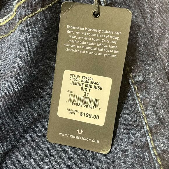 True Religion Jennie Curvy Mid Rise Super Skinny dark wash denim jeans - 31 - Picture 11 of 11